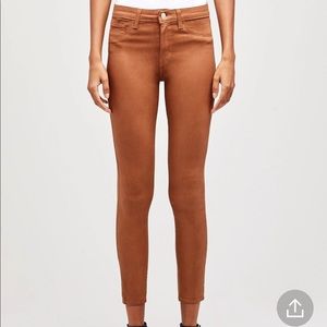 L’AGENCE Margot High-Rise Skinny Jeans – Mocha Brown Coated Denim | Size 25